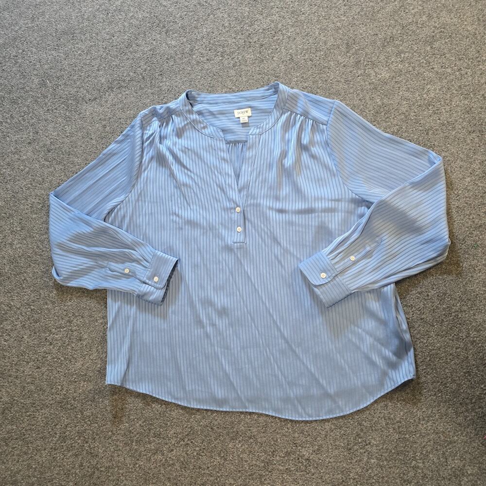 J Crew Top Womens Size XL Blue Stripe Popover Long Sleeve V Neck Minimal Casual